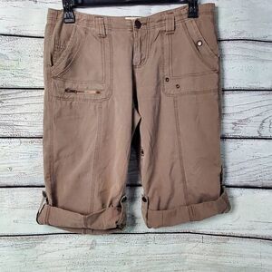 Maurices Women’s Utility Cargo Shorts Size 11/12 Brown Cotton Roll-Up Button Tab